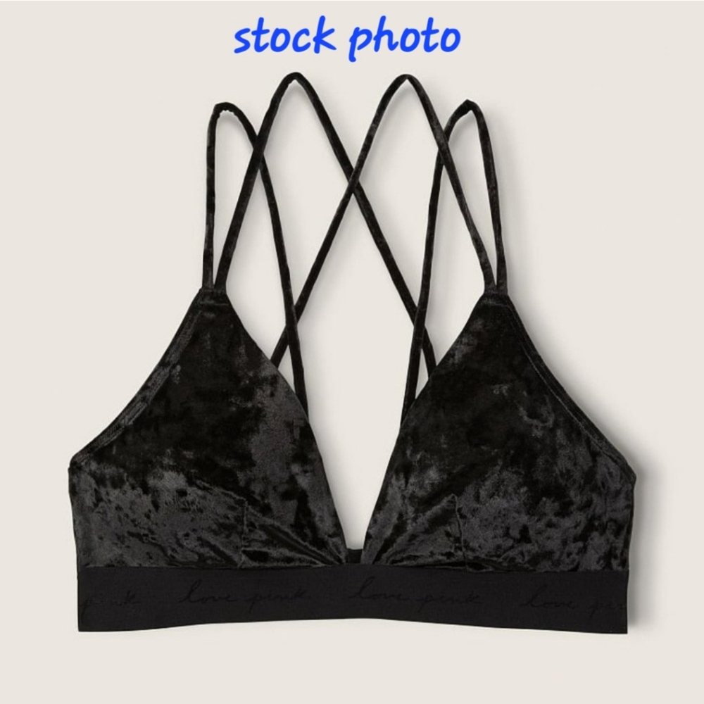 PINK Victoria's Secret Black Velvet Crisscross Bralette